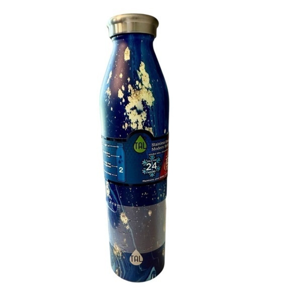 TAL Stainless Steel Double Wall Water Bottle - 20 oz. Blue Swirl - NWT